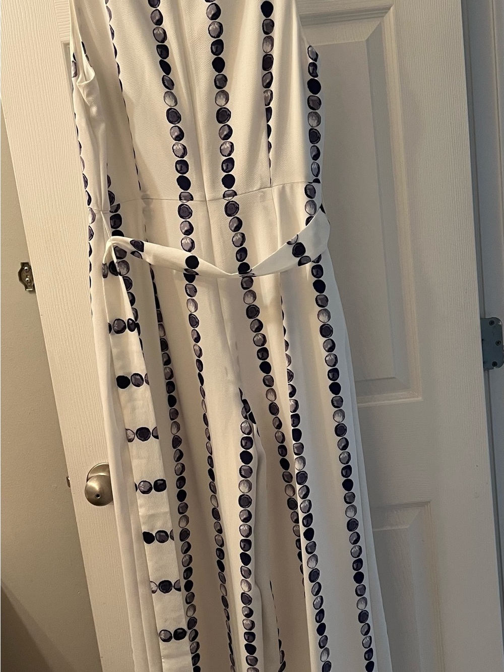 White V-Neck jumpsuit with Vertical Dot Stripes - Picture 4 of 4